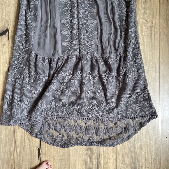 Sundance Womens Size 2 Gray Lace Chiffon Dress Maxi Midi Length Gray Long Sleeve - Picture 3 of 8